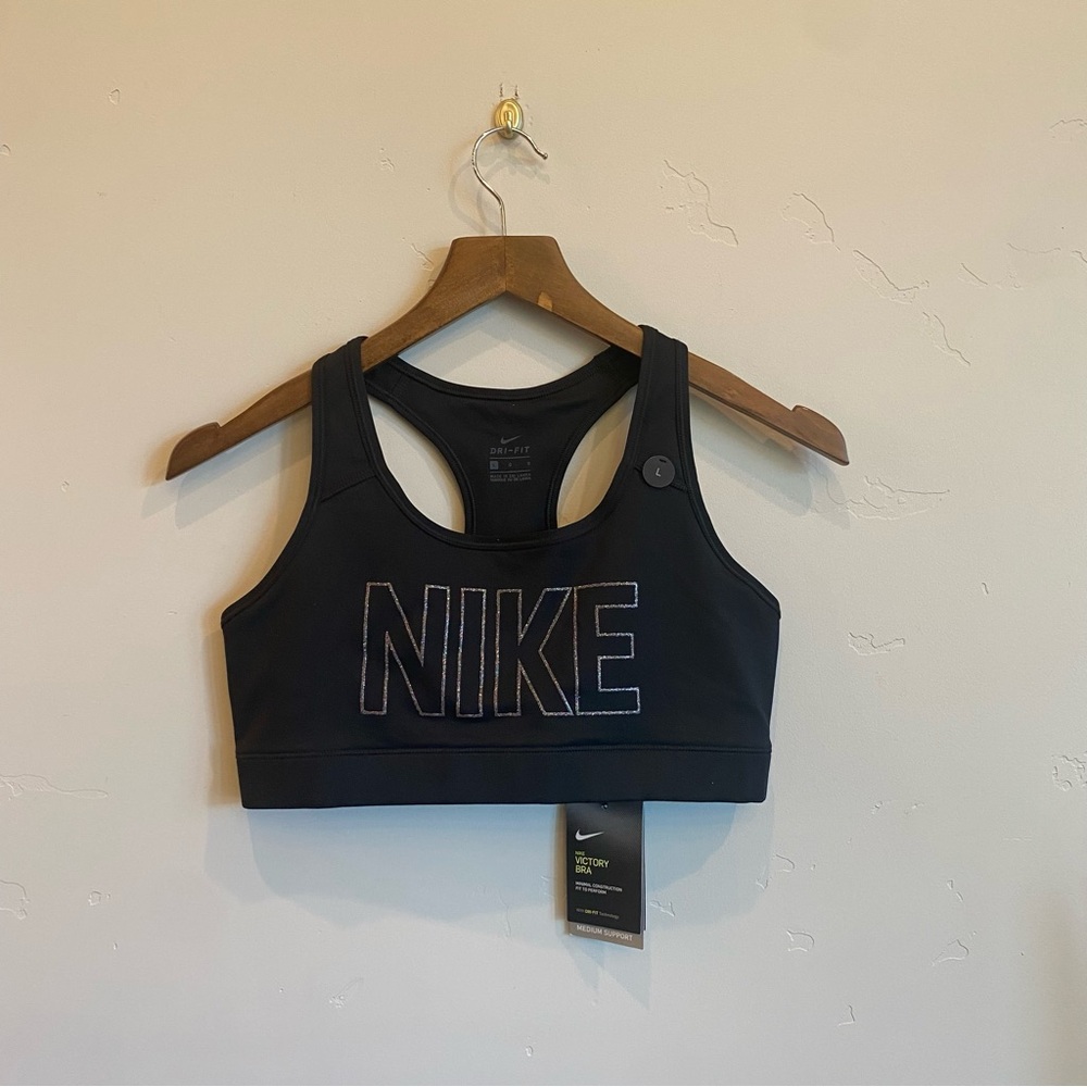 NIKE Black Glitter Medium Support Sports Bra